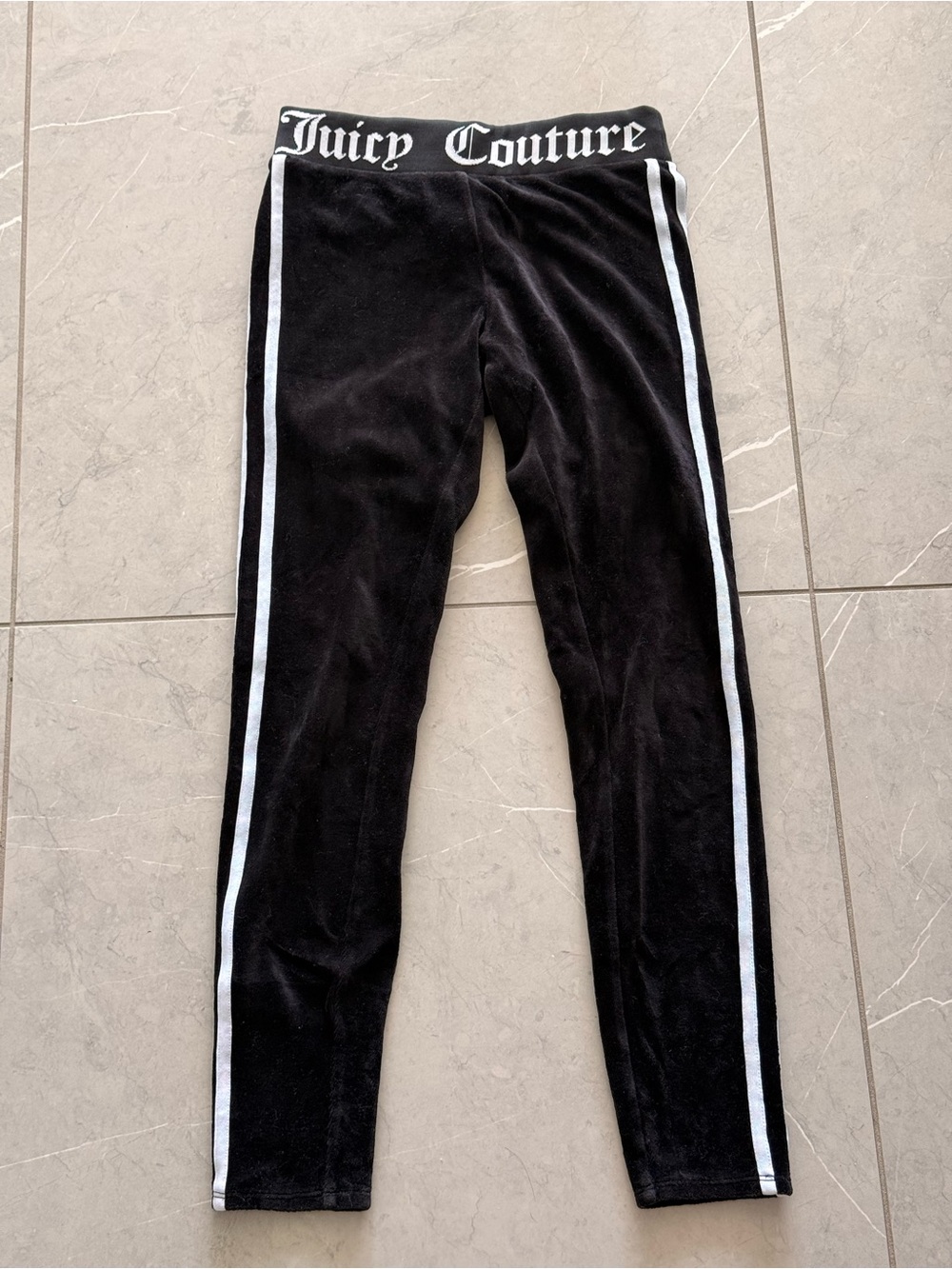 Juicy Couture Black Velour Track Pants with White Side Stripes